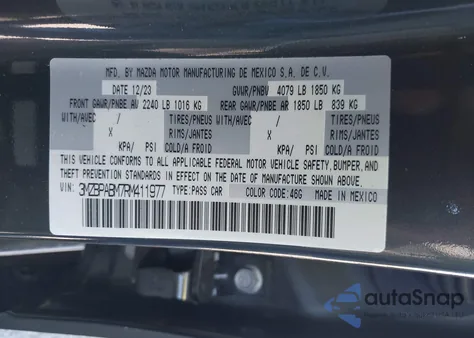 2024 Mazda Mazda3 2.5 S Select Sport from USA, damaged, VIN 3MZBPABM7RM411977